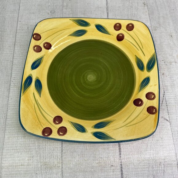 Maxam Sonoma Tuscan TUSCANY Olive Green Center Square Ceramic Salad Plates Set 6 - Picture 12 of 16